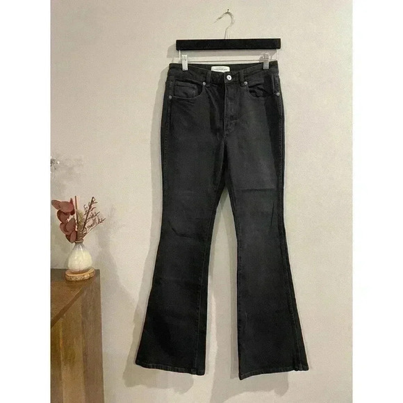 Something Navy High Waisted Bell Bottom Jeans Flare Bootcut Washed Black Denim 4 - Picture 6 of 12